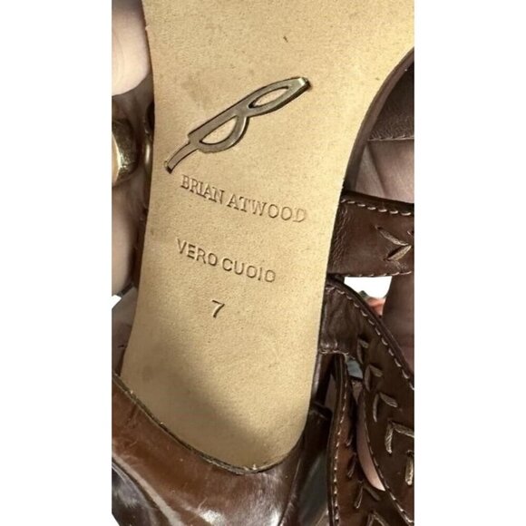 Brian Atwood Cordoba Brown Italian Leather Strappy Stiletto Peep Toe Heels sz 7 - Picture 3 of 4